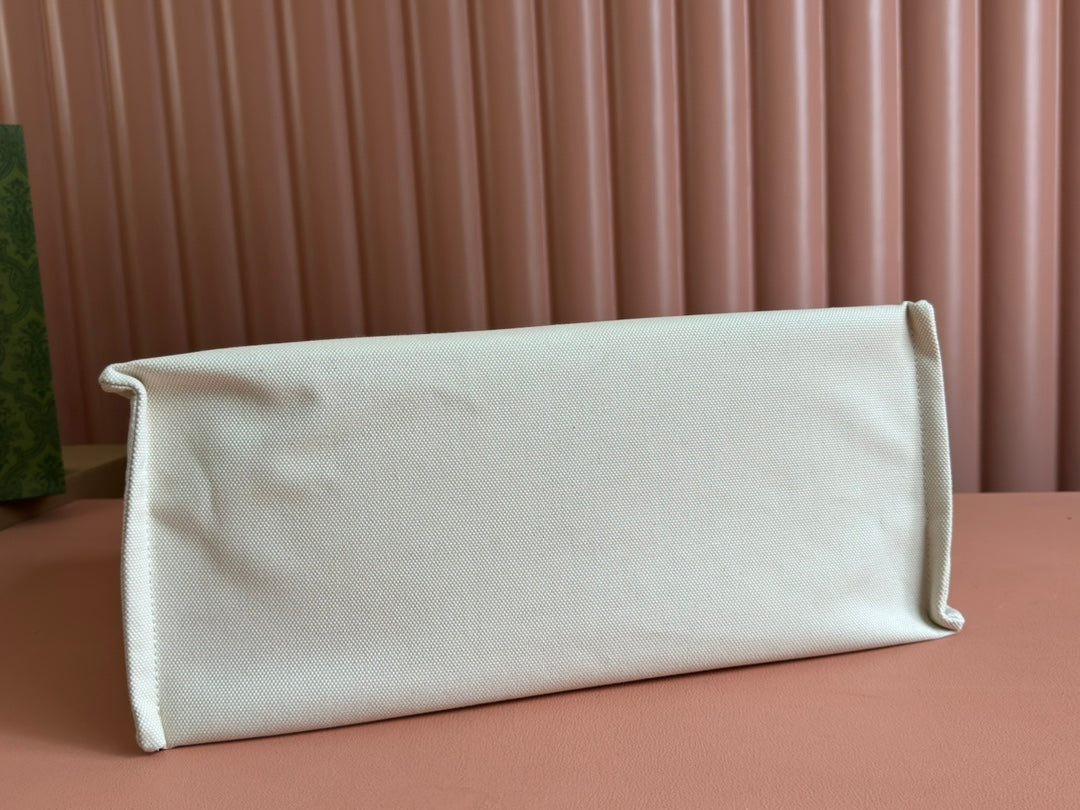 Gucci Medium Tote Bag Blue White Leather Canvas 248186