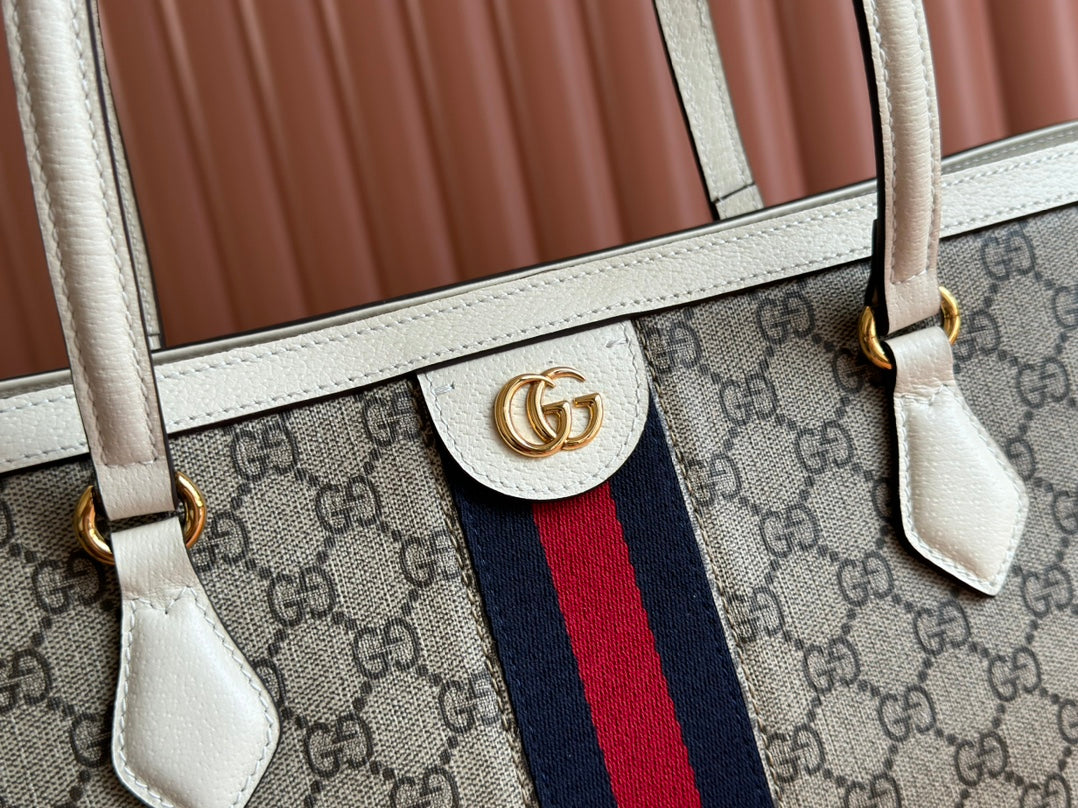 Gucci Ophidia 38cm Bag Ebony White Leather Canvas 244457