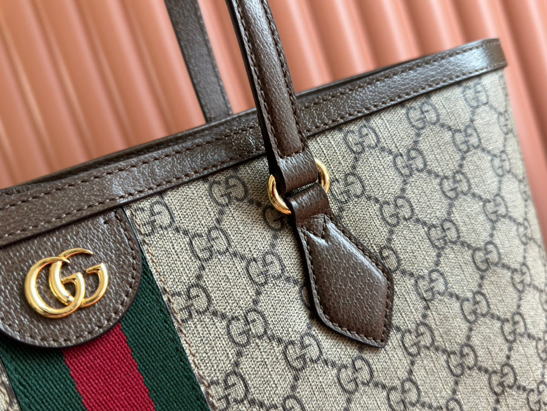 Gucci Ophidia 38cm Bag Ebony Brown Leather Canvas 244454