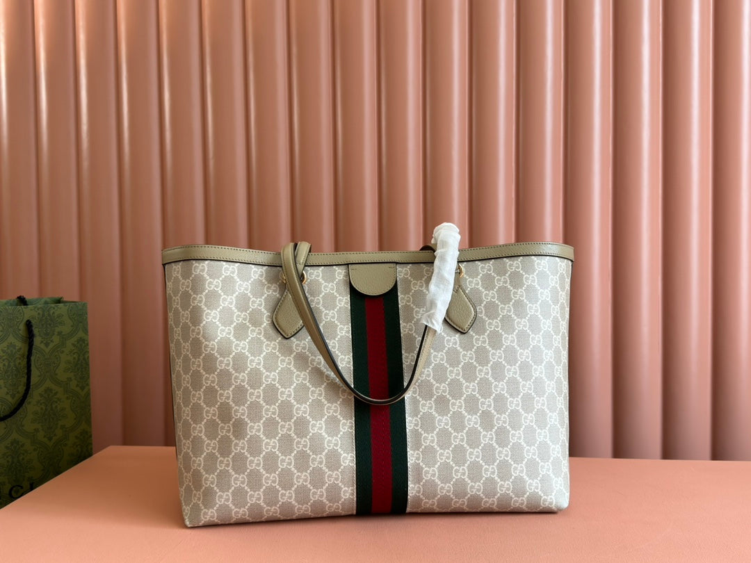 Gucci Ophidia 38cm Bag Beige White Leather Canvas 244453