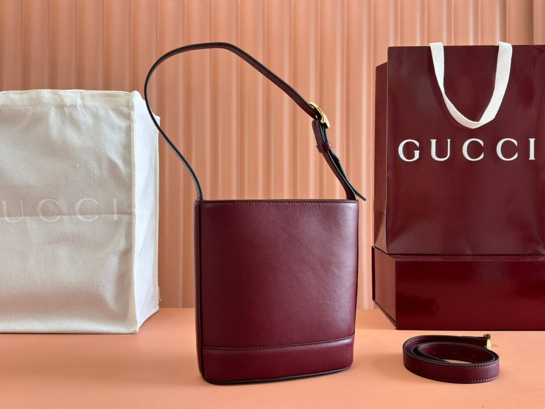 Gucci 73 Mini Bucket Bag Rosso Ancora Red Smooth Leather 239681