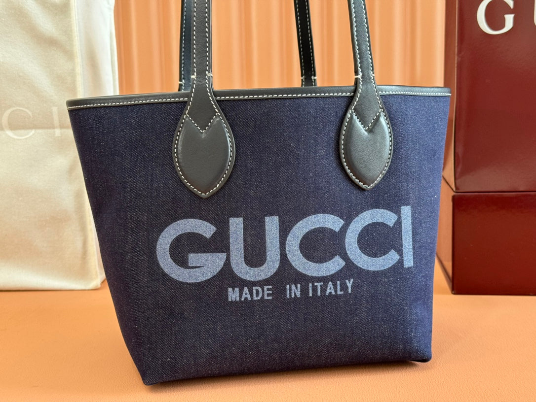 Gucci Totissima Tote Bag Dark Blue Denim Leather