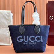 Gucci Totissima Tote Bag Dark Blue Denim Leather