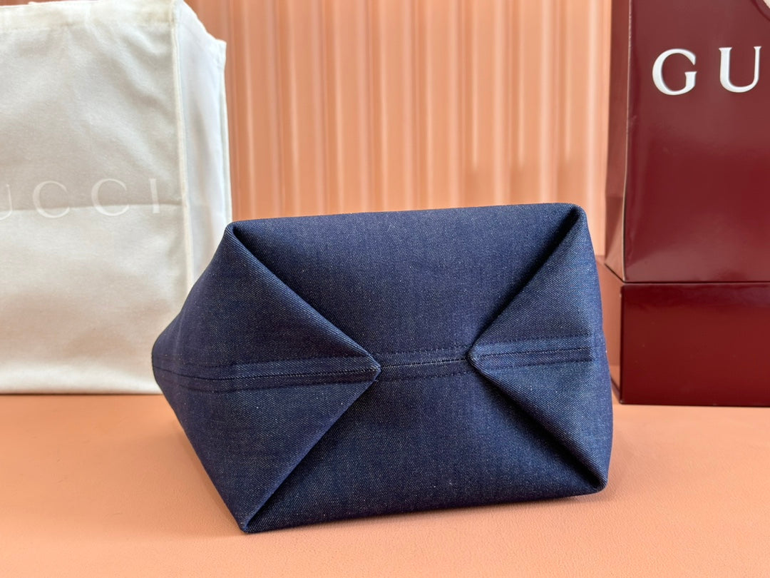 Gucci Totissima Tote Bag Dark Blue Denim Leather