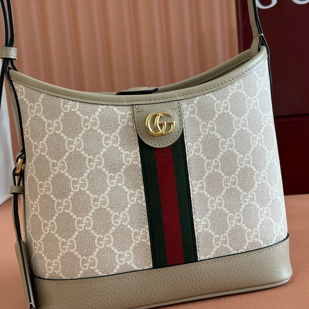 Gucci Ophidia 23cm Bag Beige White Canvas Leather 248271