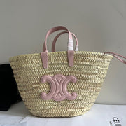 medium classic panier 25cm raffia and tan calfskin