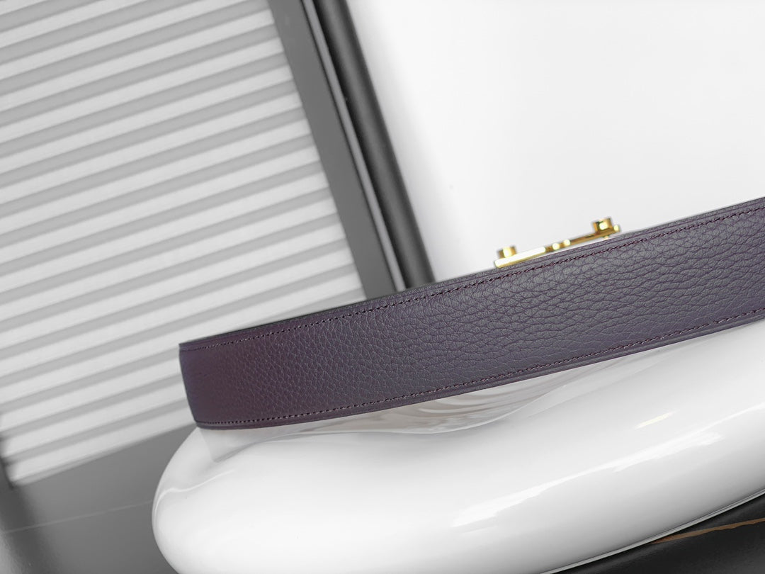 Hm Reversible Black And Chestnut Brown Leather Strap 32 Mm Gold Hardware