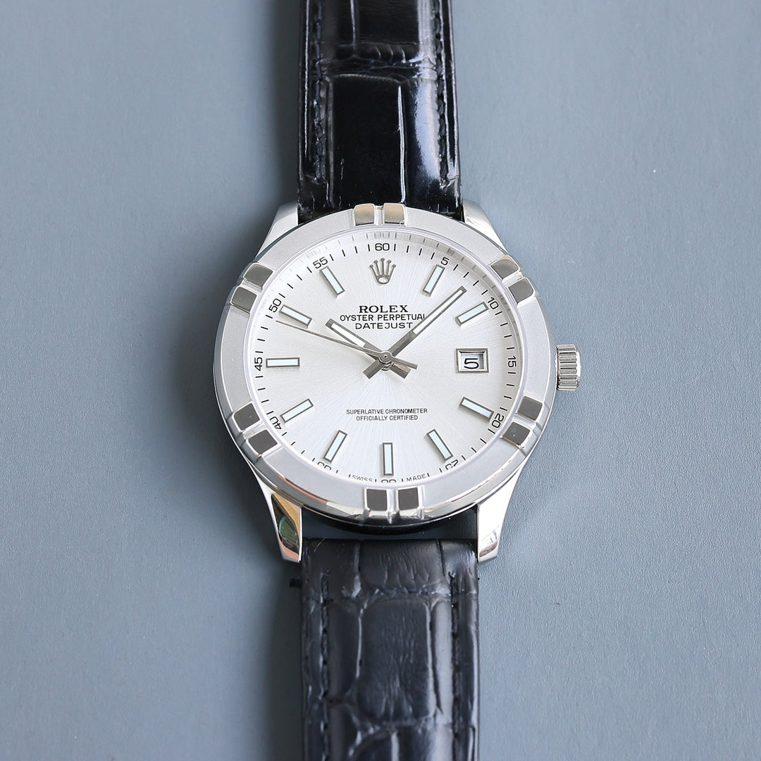 Rolex 25 Datejust 40mm Black White Calfskin Belt