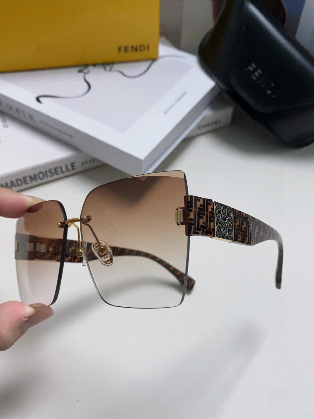 Ff Pattern First Crystal Square Frame Sunglasses 562044 In Acetate