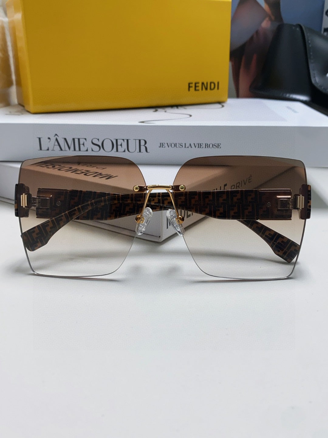 Ff Pattern First Crystal Square Frame Sunglasses 562044 In Acetate