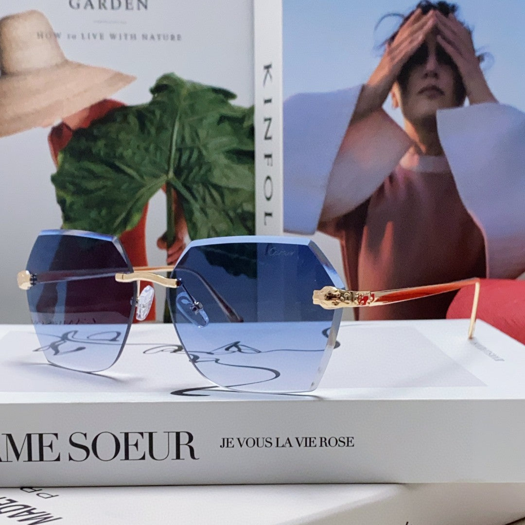 Panthère Rimless Geometric Frame Sunglasses 562061 In Metal