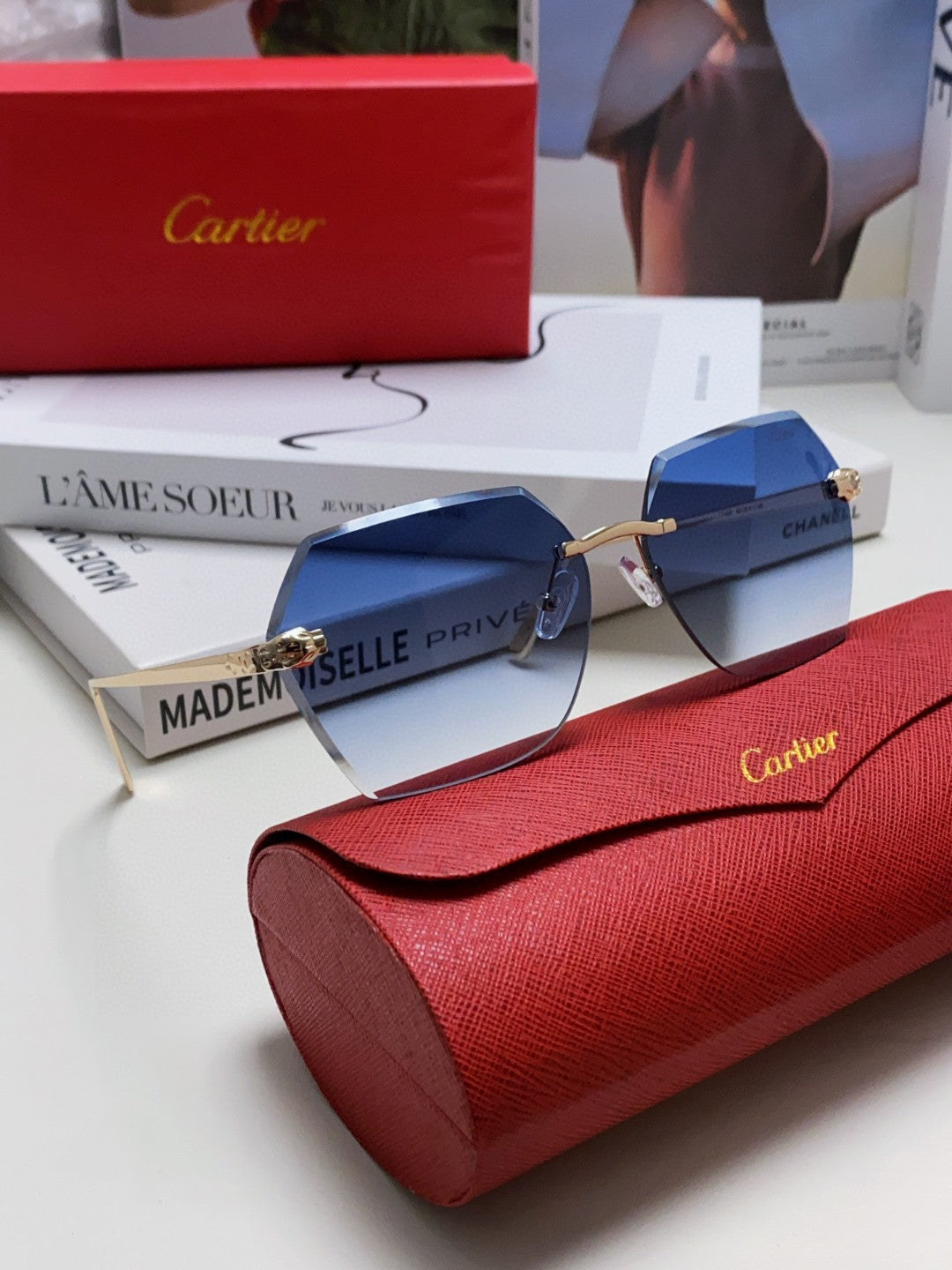 Panthère Rimless Geometric Frame Sunglasses 562061 In Metal