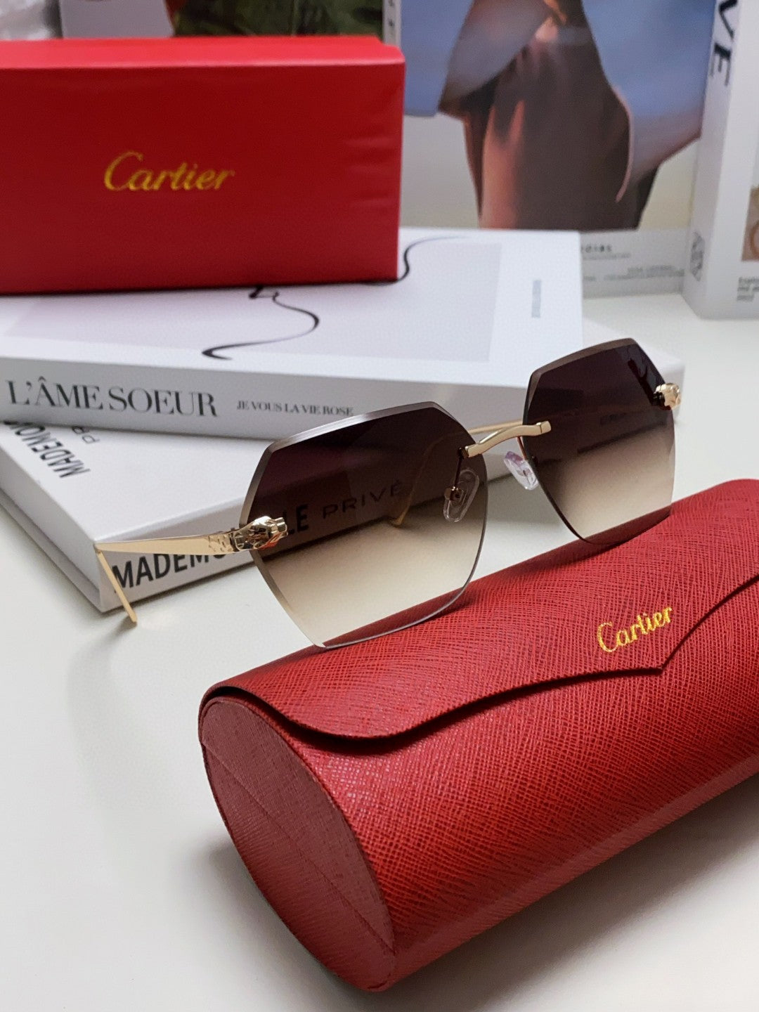 Panthère Rimless Geometric Frame Sunglasses 562061 In Metal