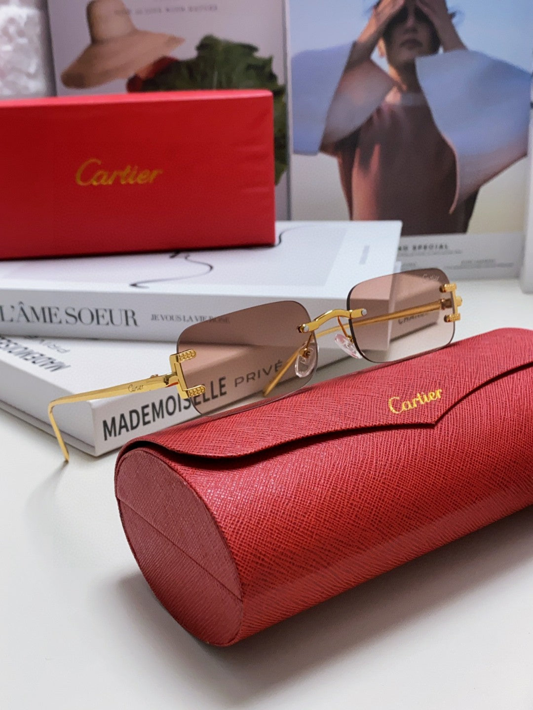 Santos Rimless Rectangular Frame Sunglasses 562068 In Metal