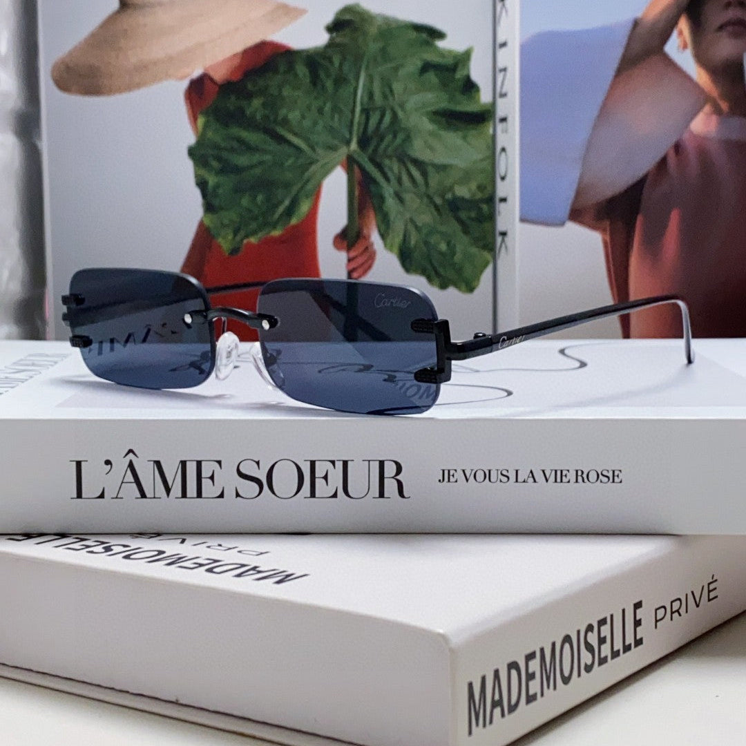 Santos Rimless Rectangular Frame Sunglasses 562068 In Metal