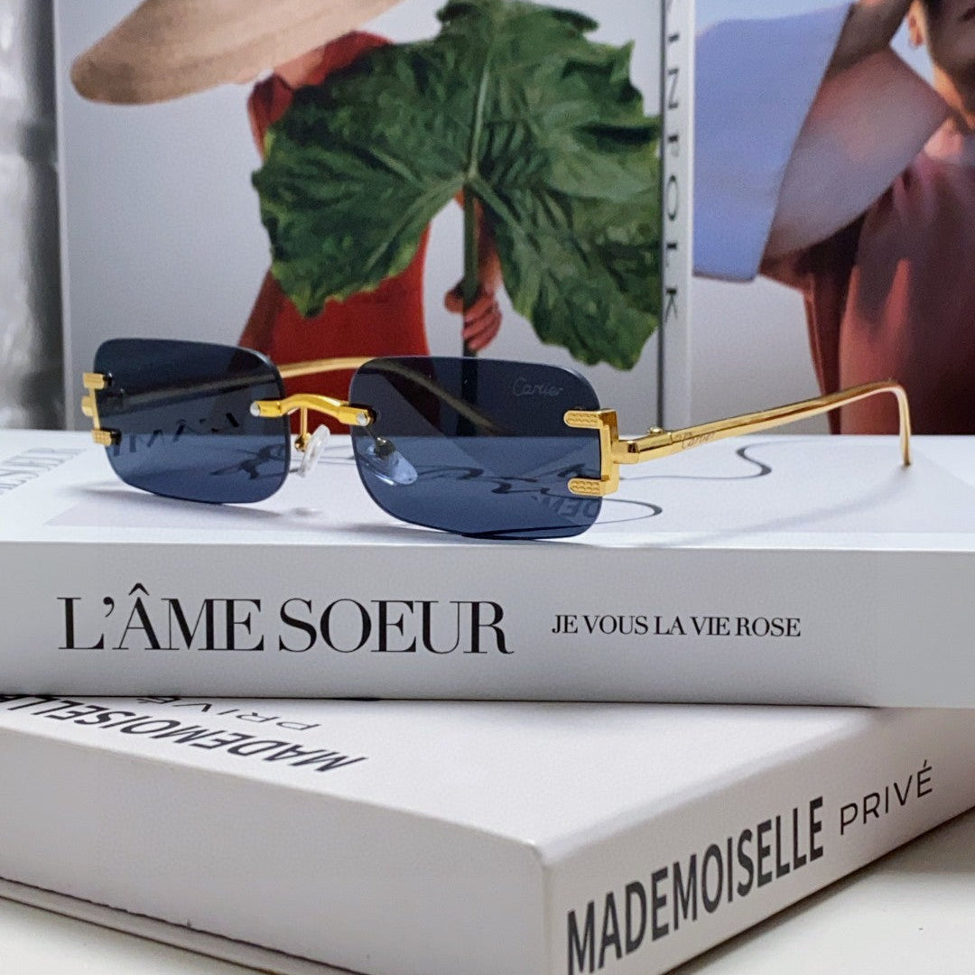 Santos Rimless Rectangular Frame Sunglasses 562068 In Metal