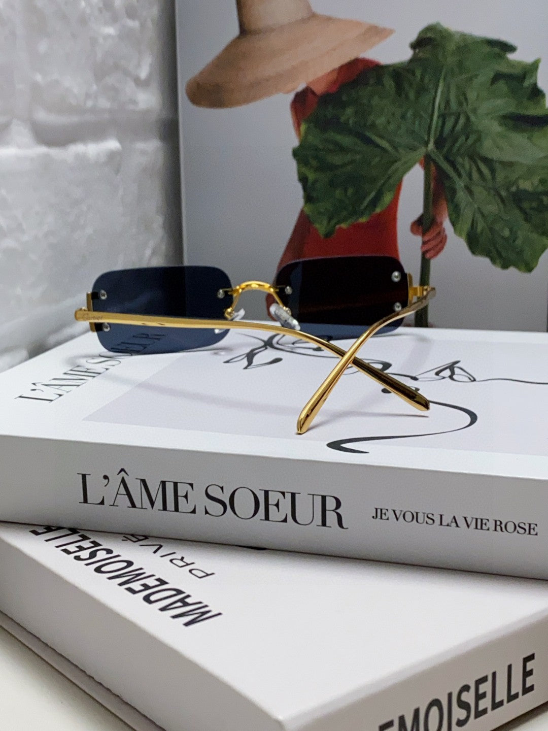 Santos Rimless Rectangular Frame Sunglasses 562068 In Metal