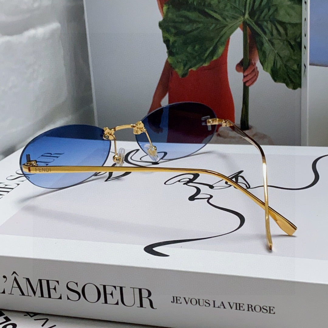 First Crystal Rimless Oval Frame Sunglasses 557152 In Metal