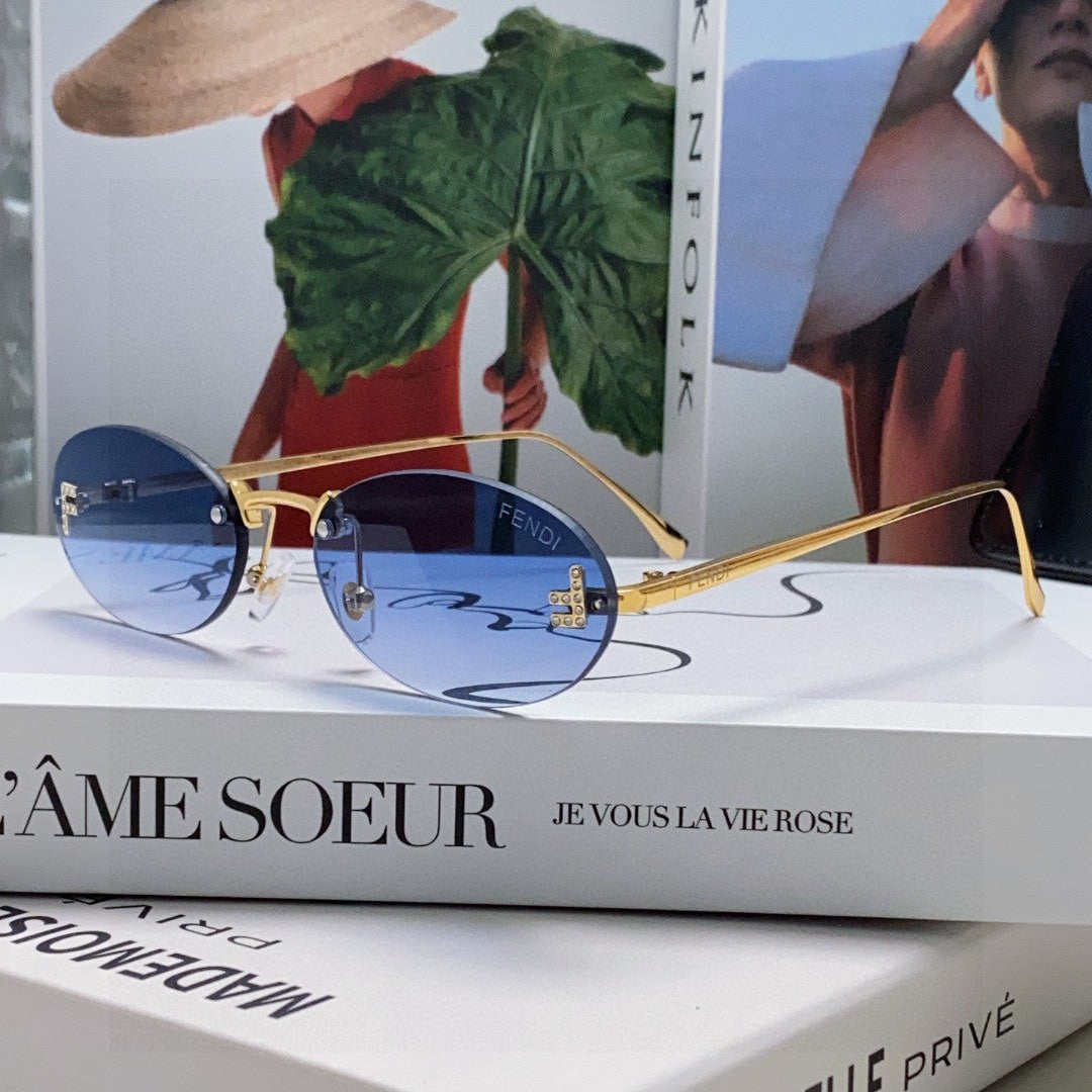 First Crystal Rimless Oval Frame Sunglasses 557152 In Metal