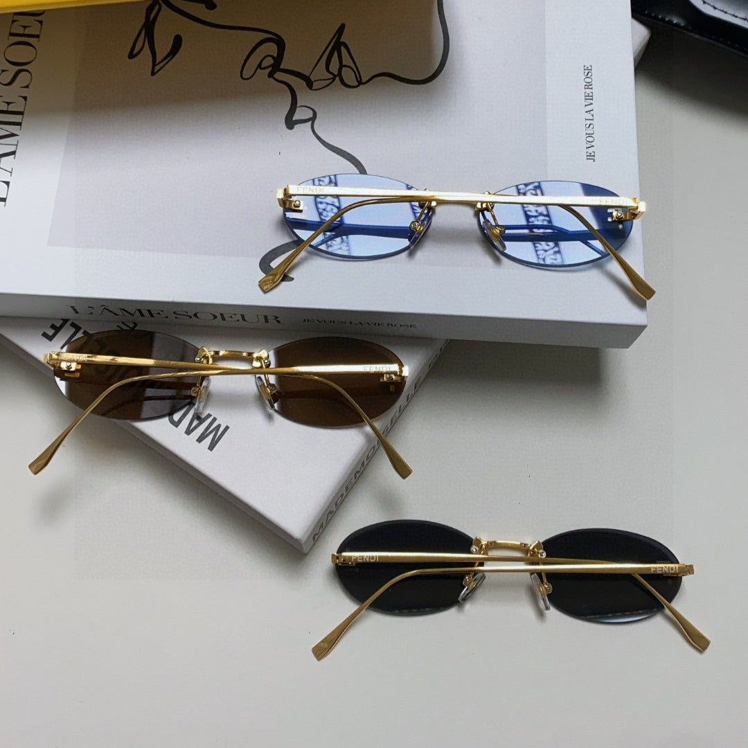 First Crystal Rimless Oval Frame Sunglasses 557152 In Metal