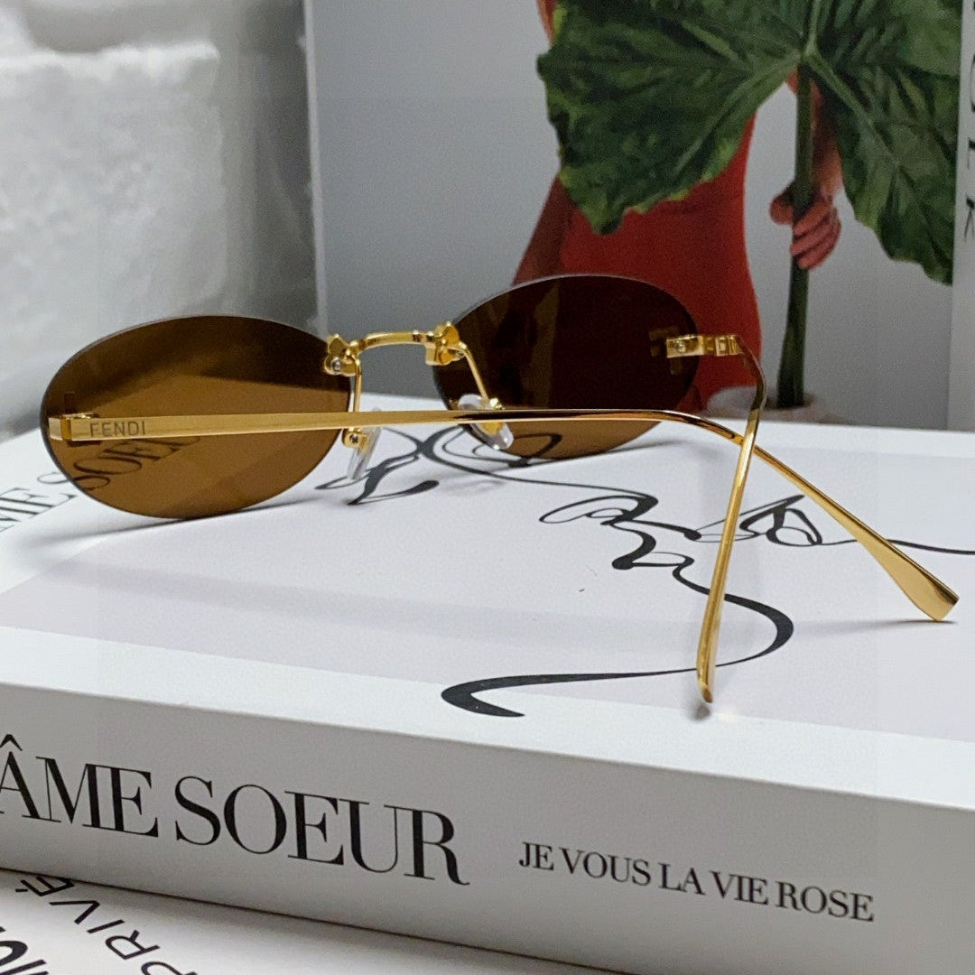 First Crystal Rimless Oval Frame Sunglasses 557152 In Metal