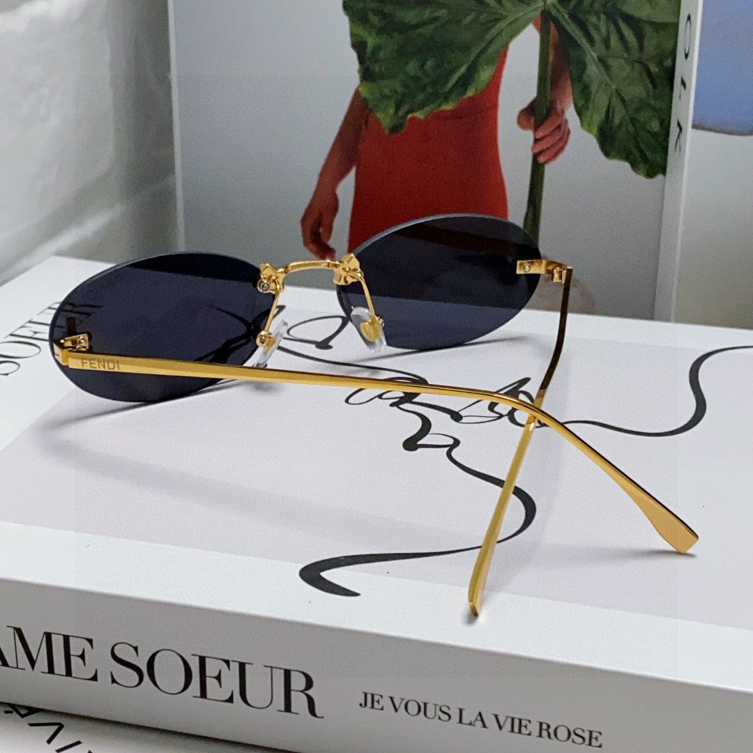 First Crystal Rimless Oval Frame Sunglasses 557152 In Metal