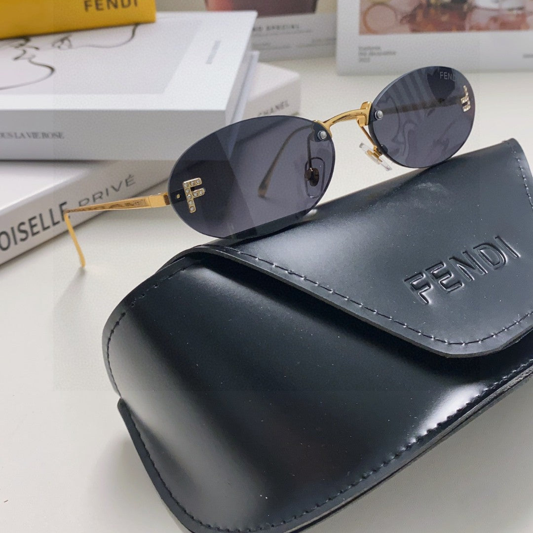 First Crystal Rimless Oval Frame Sunglasses 557152 In Metal