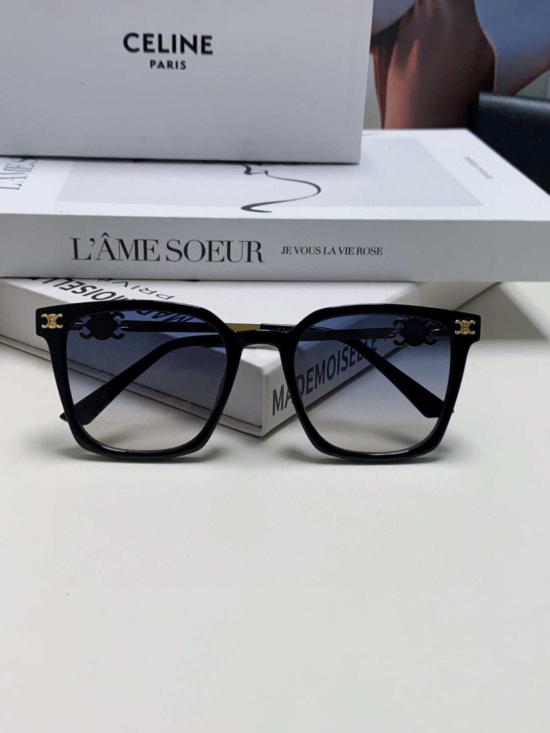 TRIOMPHE SUNGLASS 497819 IN GOLD METAL BLACK SMOKE LENSES
