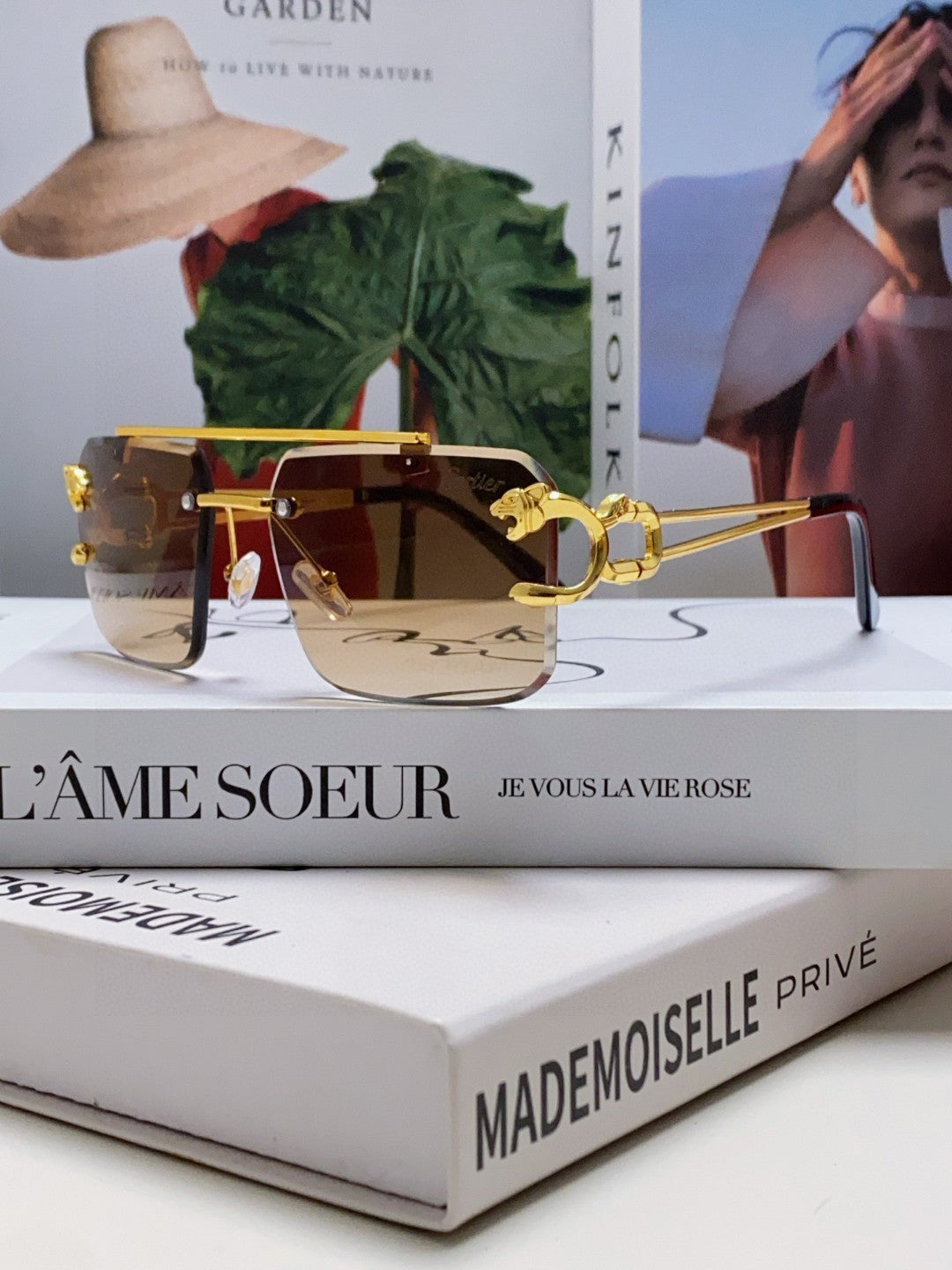 Panthère Rimless Rectangular Frame Sunglasses 543542 In Metal