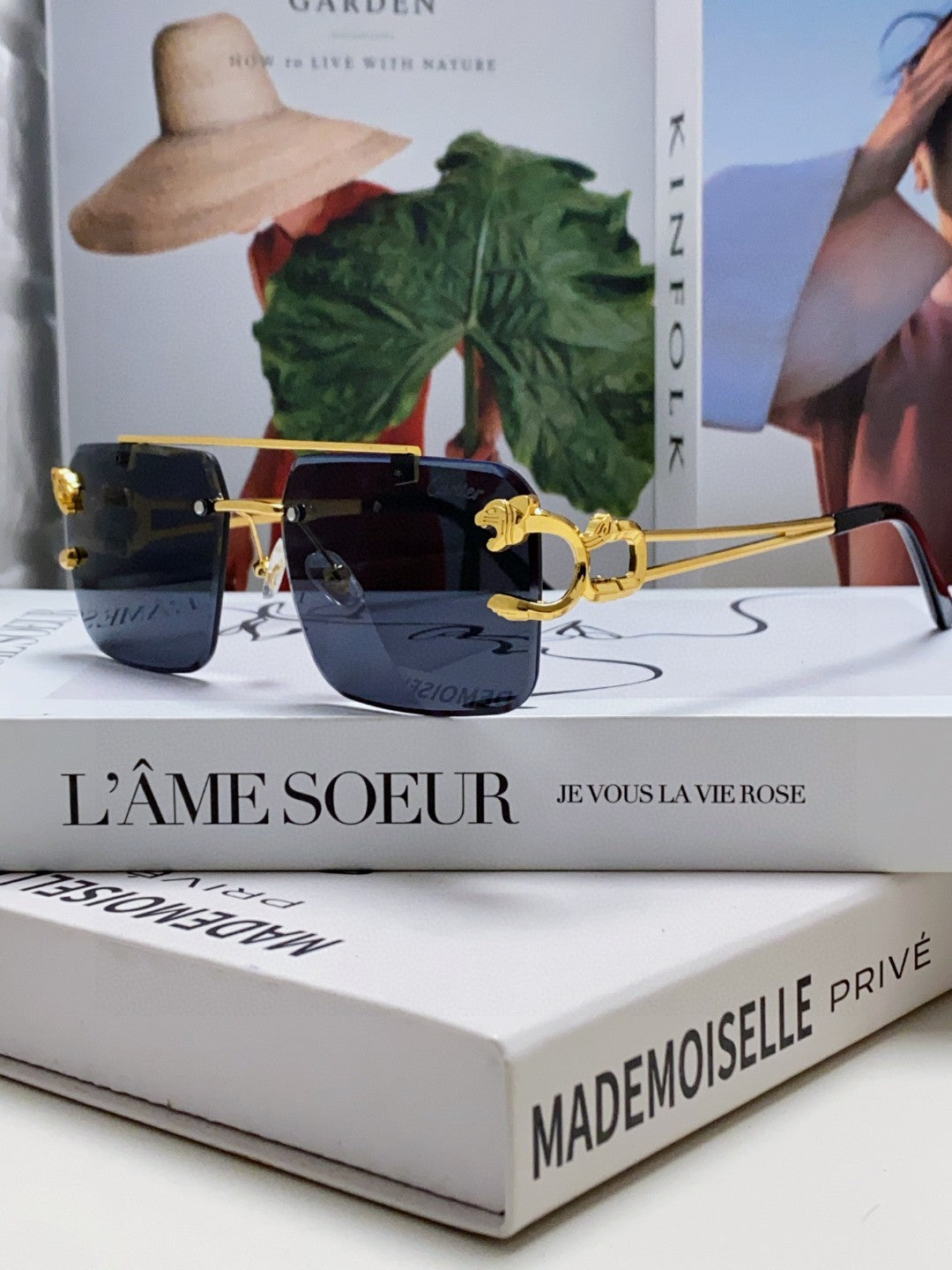 Panthère Rimless Rectangular Frame Sunglasses 543542 In Metal