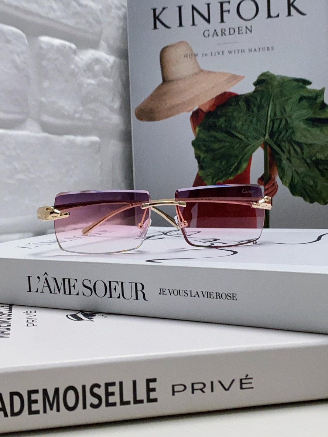 Panthère Rimless Rectangular Frame Sunglasses 543543 In Metal