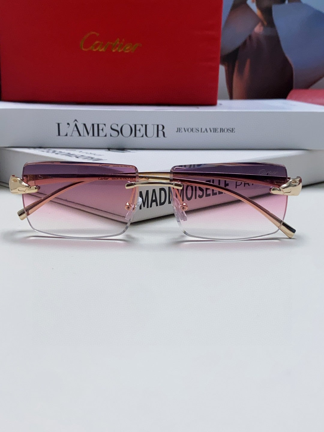 Panthère Rimless Rectangular Frame Sunglasses 543543 In Metal