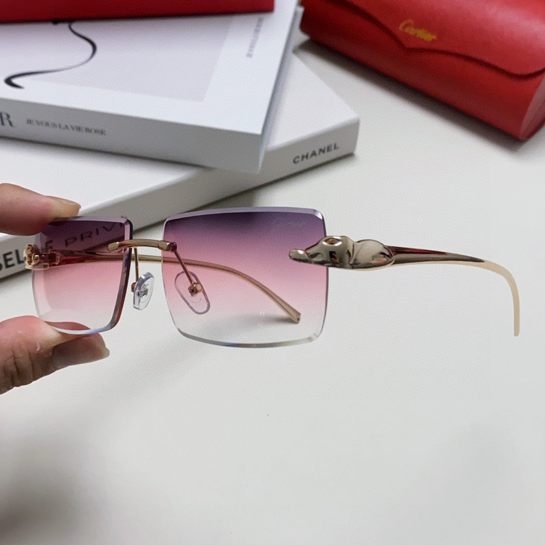 Panthère Rimless Rectangular Frame Sunglasses 543543 In Metal