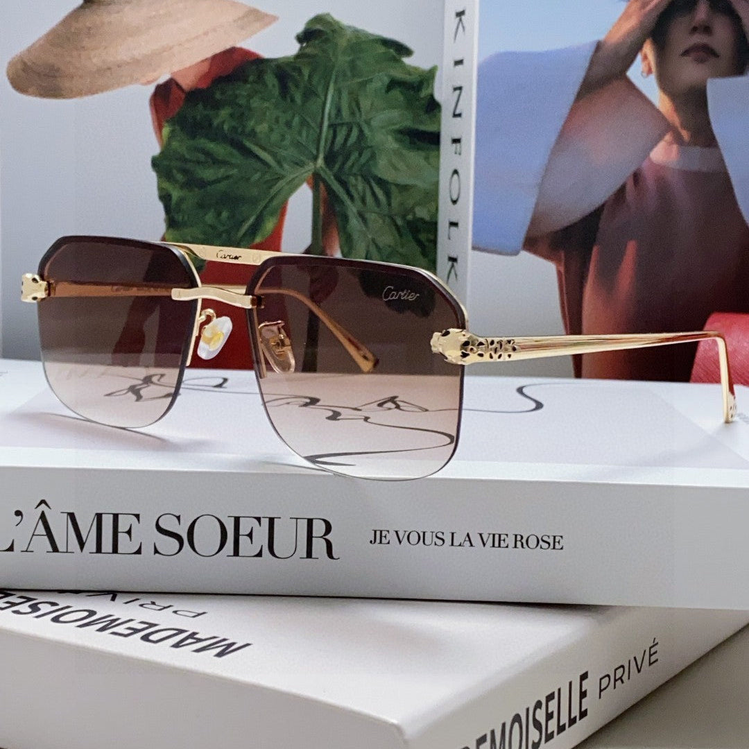 Panthère Rimless Rectangular Frame Sunglasses 543546 In Metal