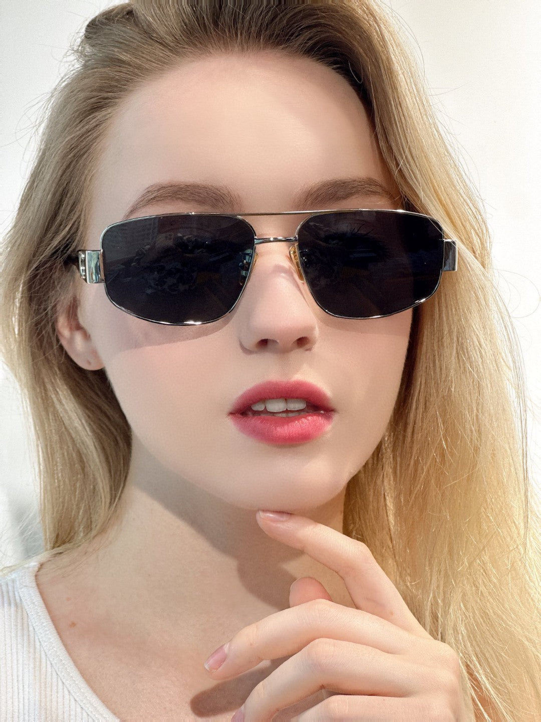 TRIOMPHE SUNGLASS 512999 IN SILVER METAL BLACK LENSES