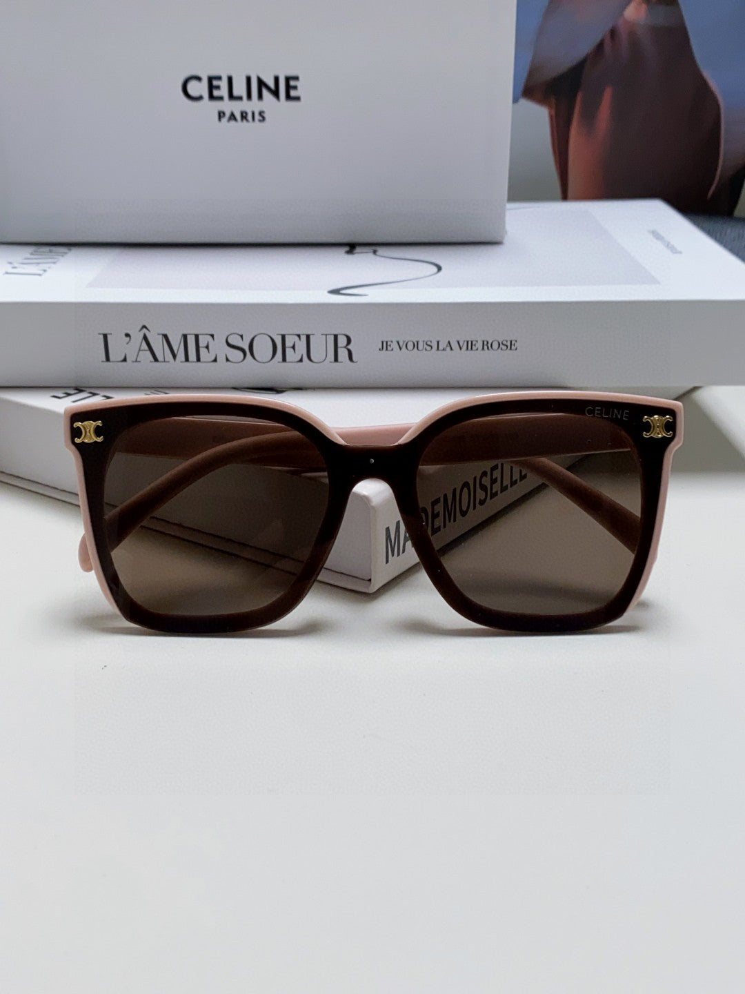 TRIOMPHE SUNGLASSES 552774 IN BABY PINK ACETATE TEXT LOGO