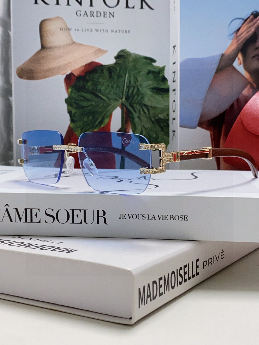 Crystal Studded C De Rectangular Frame Sunglasses 533159 In Metal