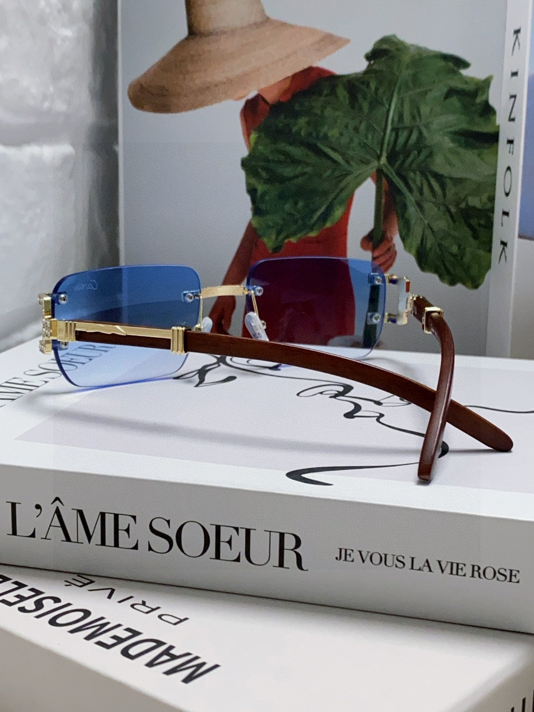 Crystal Studded C De Rectangular Frame Sunglasses 533159 In Metal