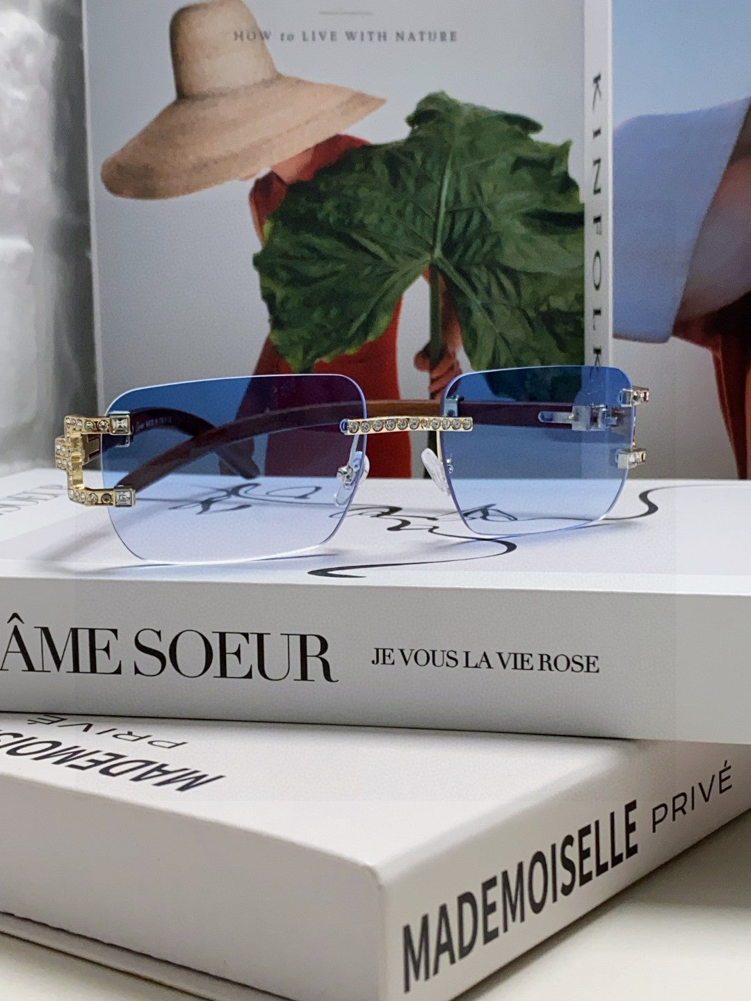 Crystal Studded C De Rectangular Frame Sunglasses 533159 In Metal