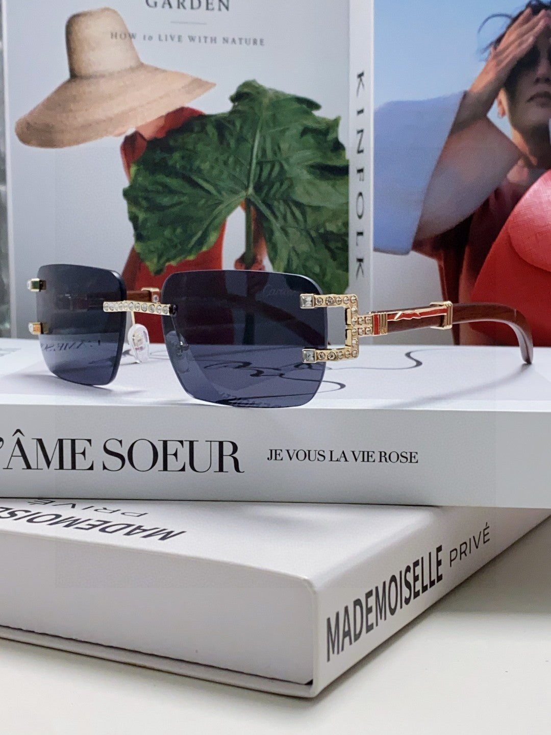 Crystal Studded C De Rectangular Frame Sunglasses 533159 In Metal