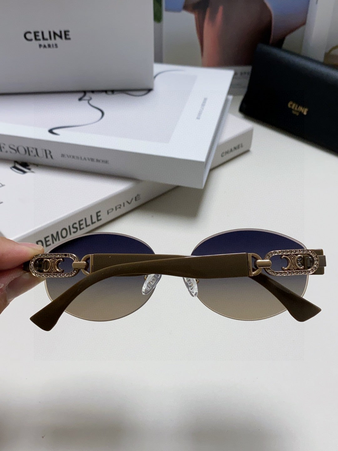 TRIOMPHE SUNGLASSES 573246 IN TAUPE BROWN METAL GRADIENT SMOKE LENSES