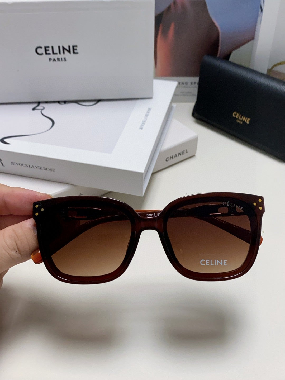 TRIOMPHE SUNGLASSES 573248 IN BROWN ACETATE METAL LOGO