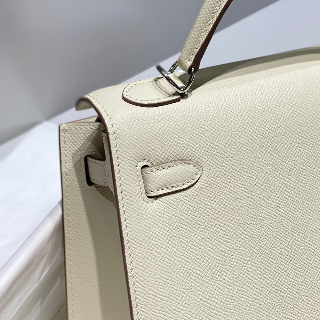 Hermes Kelly Bag Milkshake White Silver Epsom Leather 249772