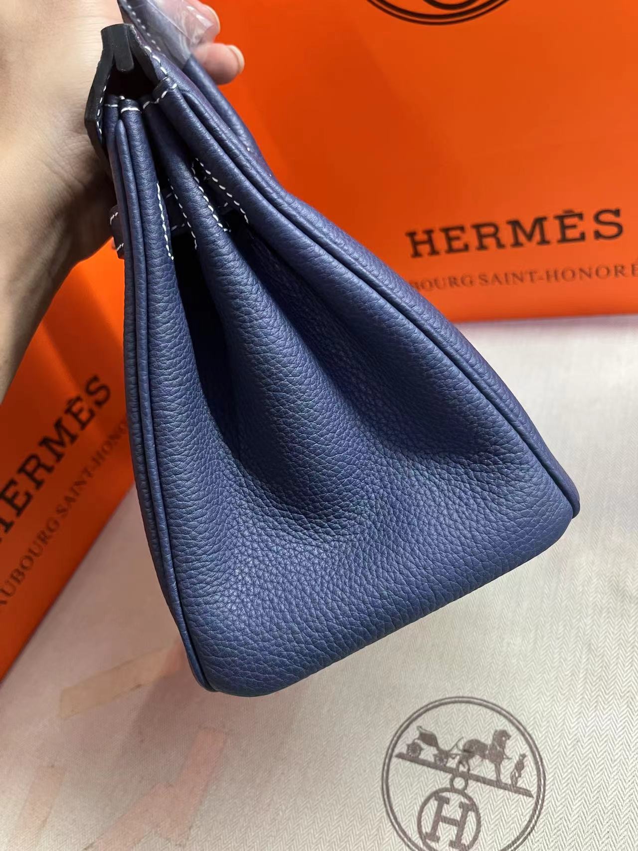 HM Birkin 25cm Navy Blue Togo Leather Silver Hardware