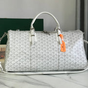 White Boston 50 Travel Bag – Premium Canvas & Calfskin Trim