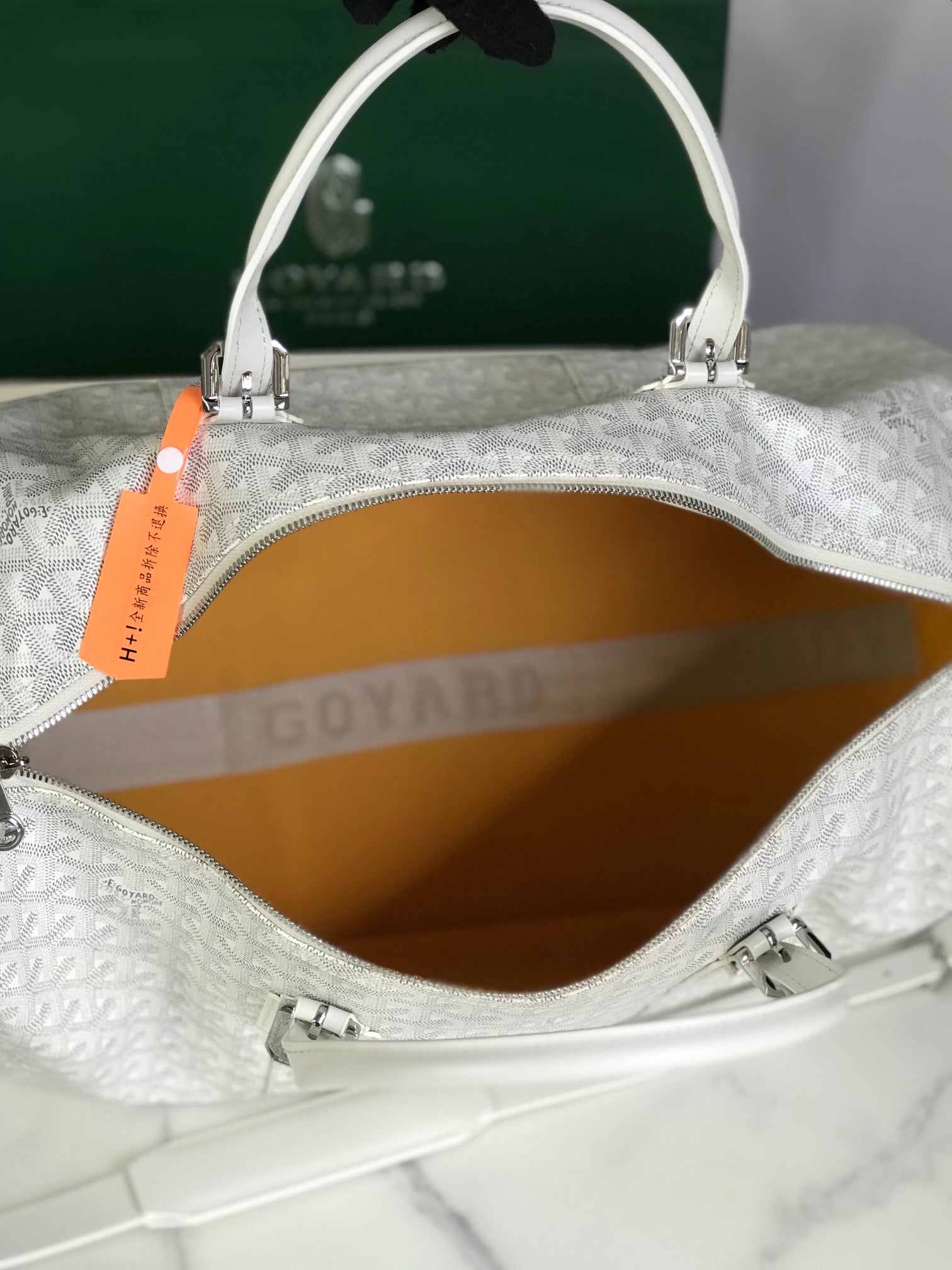 White Boston 50 Travel Bag – Premium Canvas & Calfskin Trim