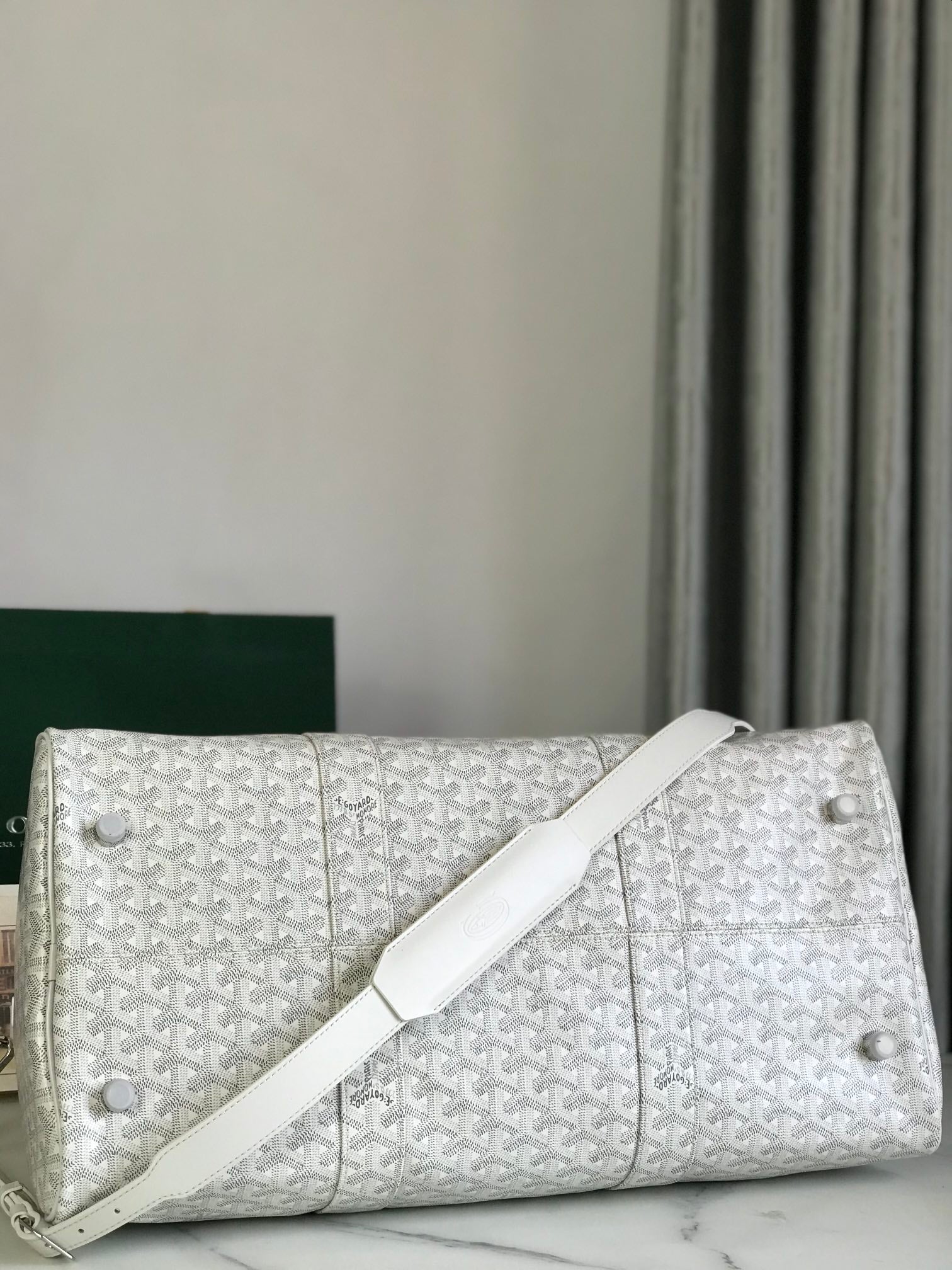 White Boston 50 Travel Bag – Premium Canvas & Calfskin Trim