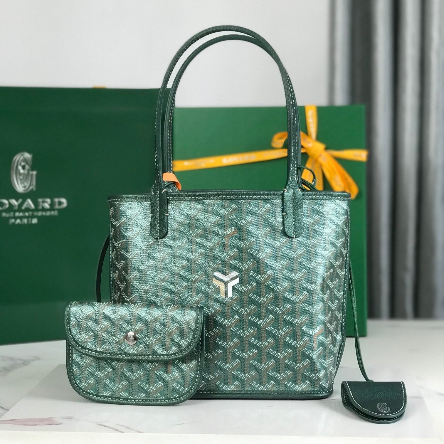 Anjou Mini Bag 20cm Green Canvas Chevroches Calfskin