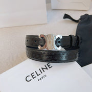 Celine 25S Belt Triomphe 25Mm In Black Calfskin Debossed Logo 563329