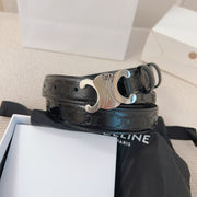 Celine 25S Belt 25Mm Triomphe In Black Calfskin Silver Hardware 563333